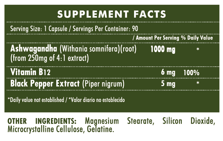 Ashwagandha + B12 X 90 Cápsulas